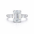 Emerald Cut Diamond Ring with Trapezoid Side Stones – 18K White Gold