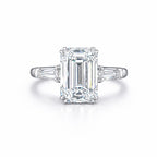 Emerald Cut Diamond Ring with Trapezoid Side Stones – 18K White Gold